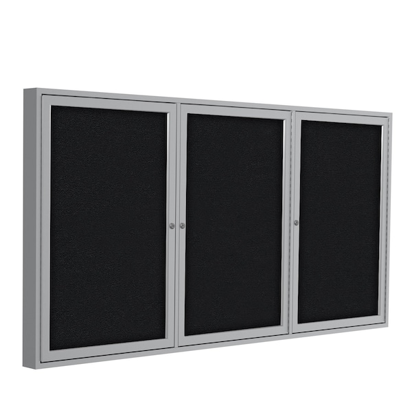 Ghent Enclosed Bulletin Board, 3 Door, Fabric, 3 ft H x 6 ft W, Black PA33672F-95 - main